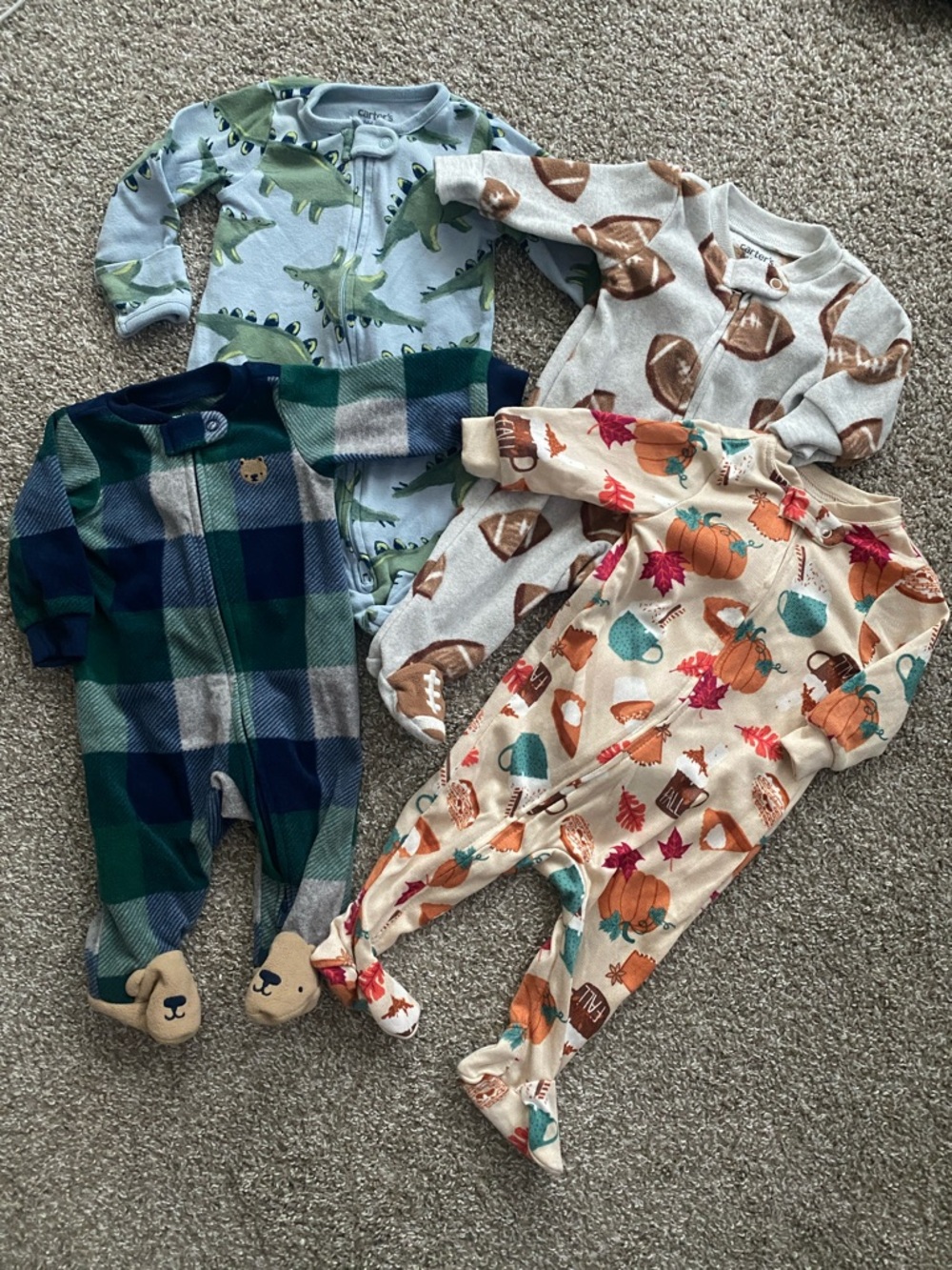 Newborn carters zipper footie pajama lot